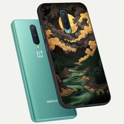  Golden River Moon phone case For OnePlus 8 showing premium glass back cover with detailed artwork
