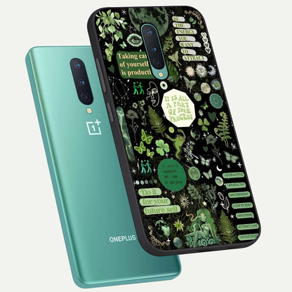  Green Mandala Pattern phone case For OnePlus 8 showing premium glass back cover with detailed artwork