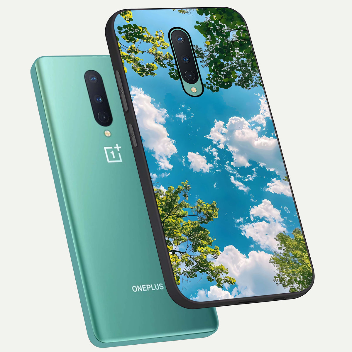  Green Moon Energy phone case For OnePlus 8 showing premium glass back cover with detailed artwork