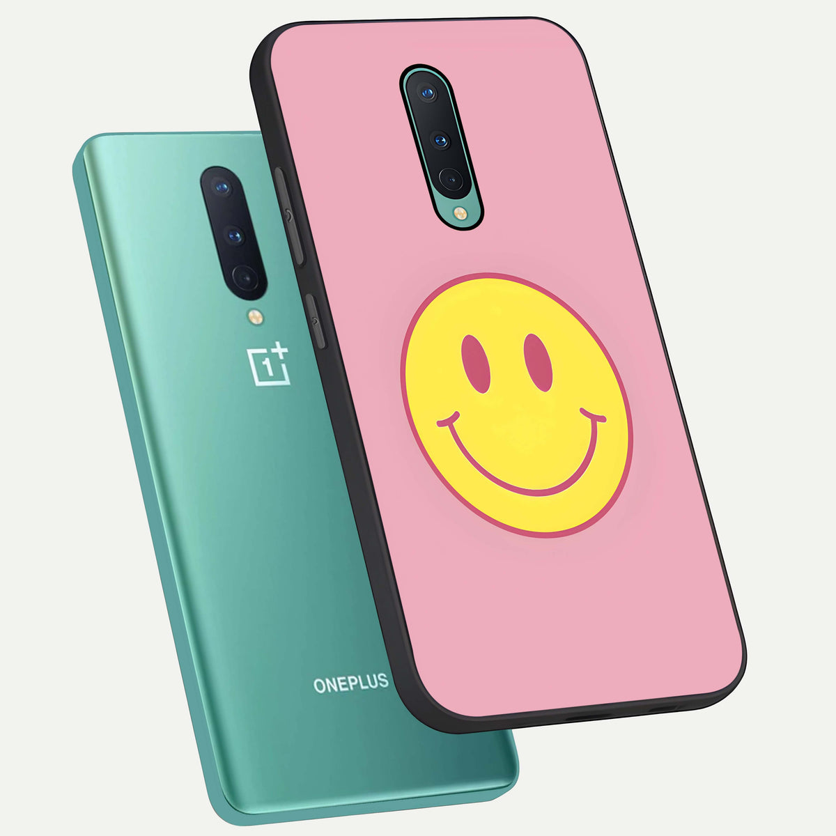  Happy Pink Mood phone case For OnePlus 8 showing premium glass back cover with detailed artwork