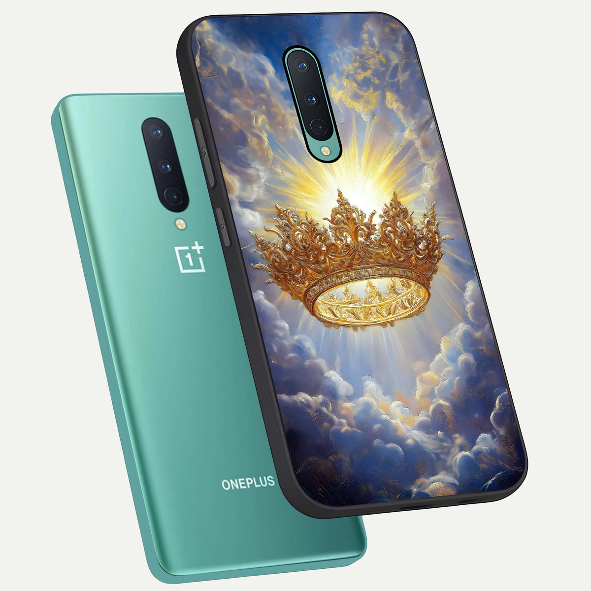  Heavenly Crown Light phone case For OnePlus 8 showing premium glass back cover with detailed artwork