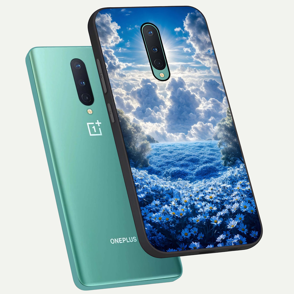  Heavenly Daisy Horizon phone case For OnePlus 8 showing premium glass back cover with detailed artwork