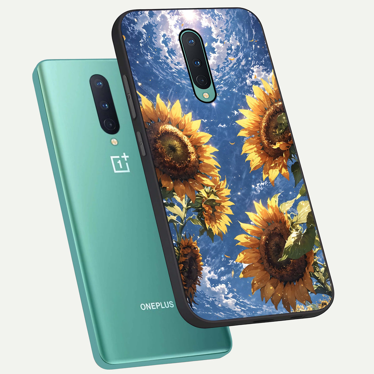  Heavenly Sunflower Rise phone case For OnePlus 8 showing premium glass back cover with detailed artwork