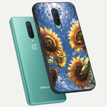  Heavenly Sunflower Rise phone case For OnePlus 8 showing premium glass back cover with detailed artwork