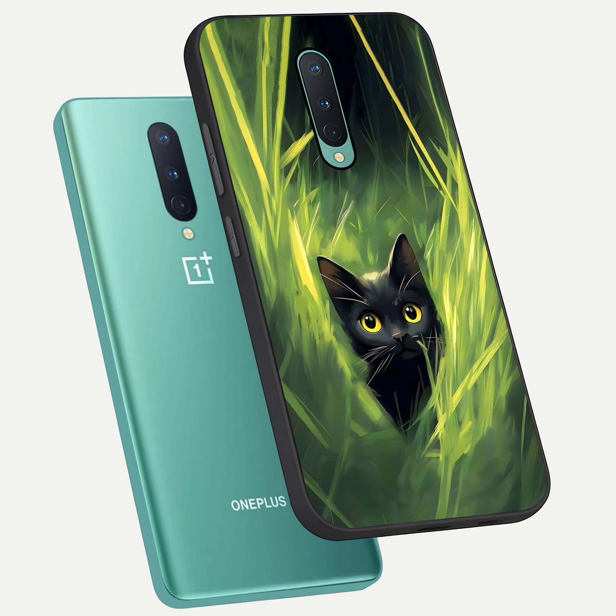  Hidden Cat Whisper phone case For OnePlus 8 showing premium glass back cover with detailed artwork