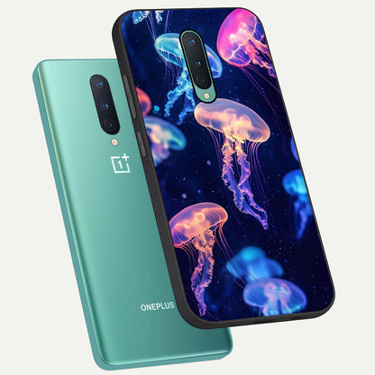  Jellyfish Pattern phone case For OnePlus 8 showing premium glass back cover with detailed artwork