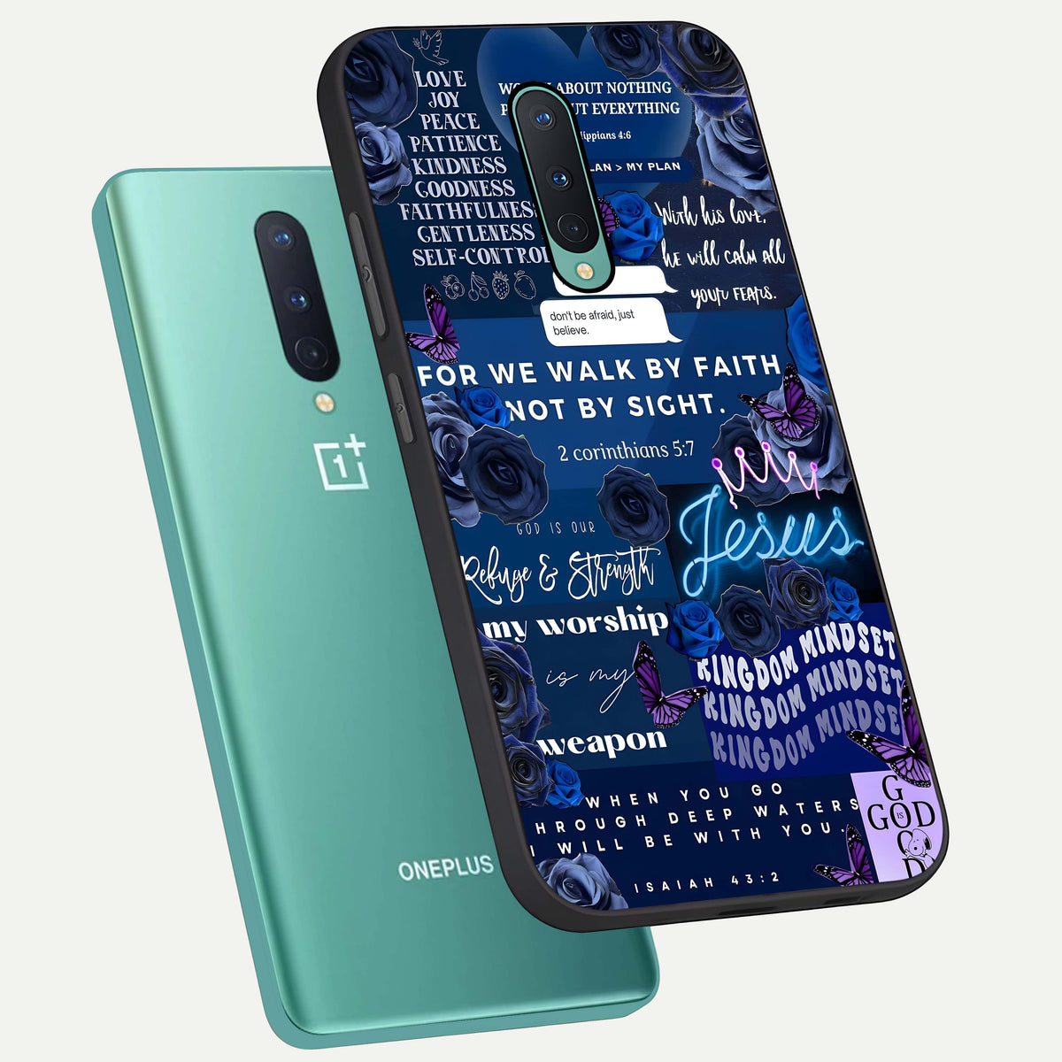  Kingdom Faith Glow phone case For OnePlus 8 showing premium glass back cover with detailed artwork