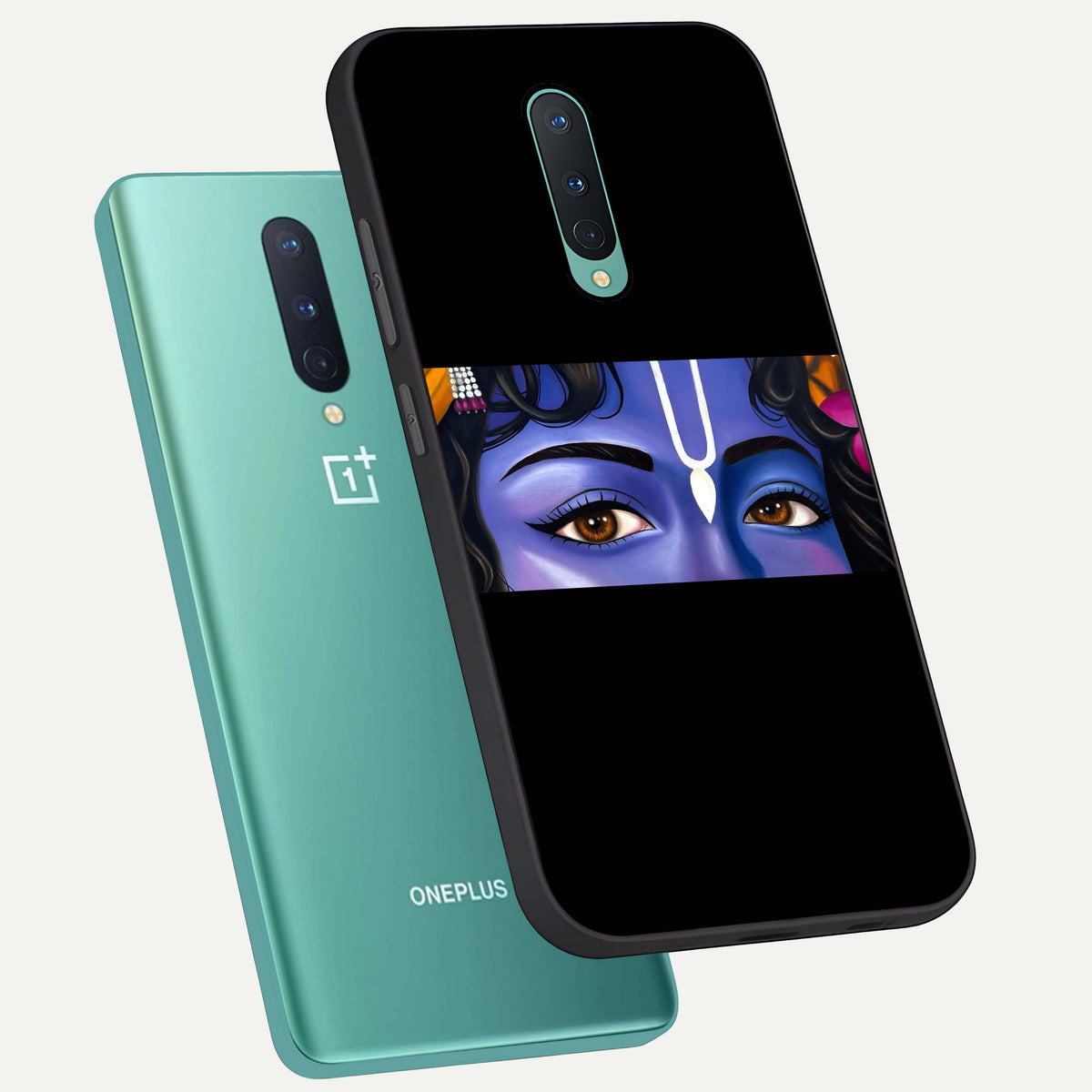  Krishna Eye phone case For OnePlus 8 showing premium glass back cover with detailed artwork