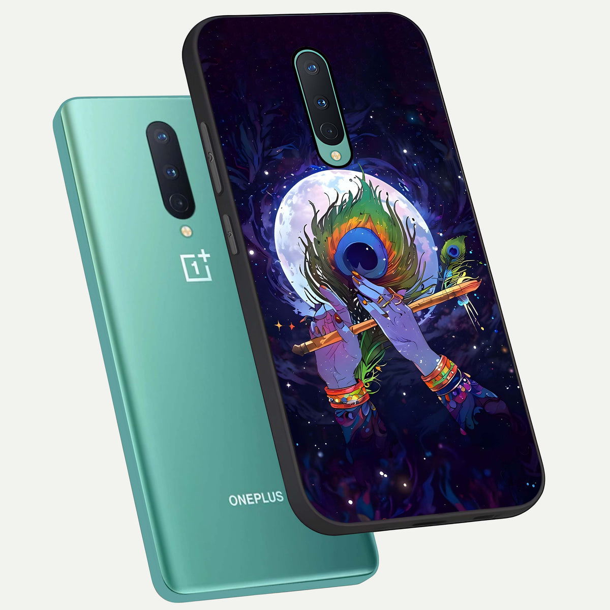  Krishna Hands Art phone case For OnePlus 8 showing premium glass back cover with detailed artwork