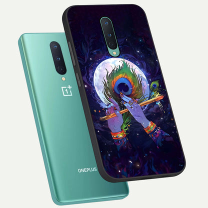  Krishna Hands Art phone case For OnePlus 8 showing premium glass back cover with detailed artwork