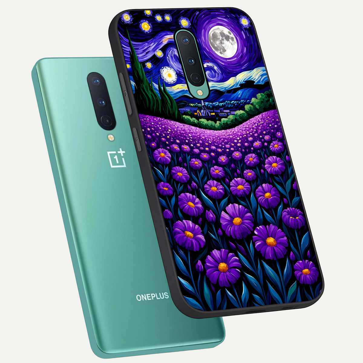  Lavender Moon Field phone case For OnePlus 8 showing premium glass back cover with detailed artwork