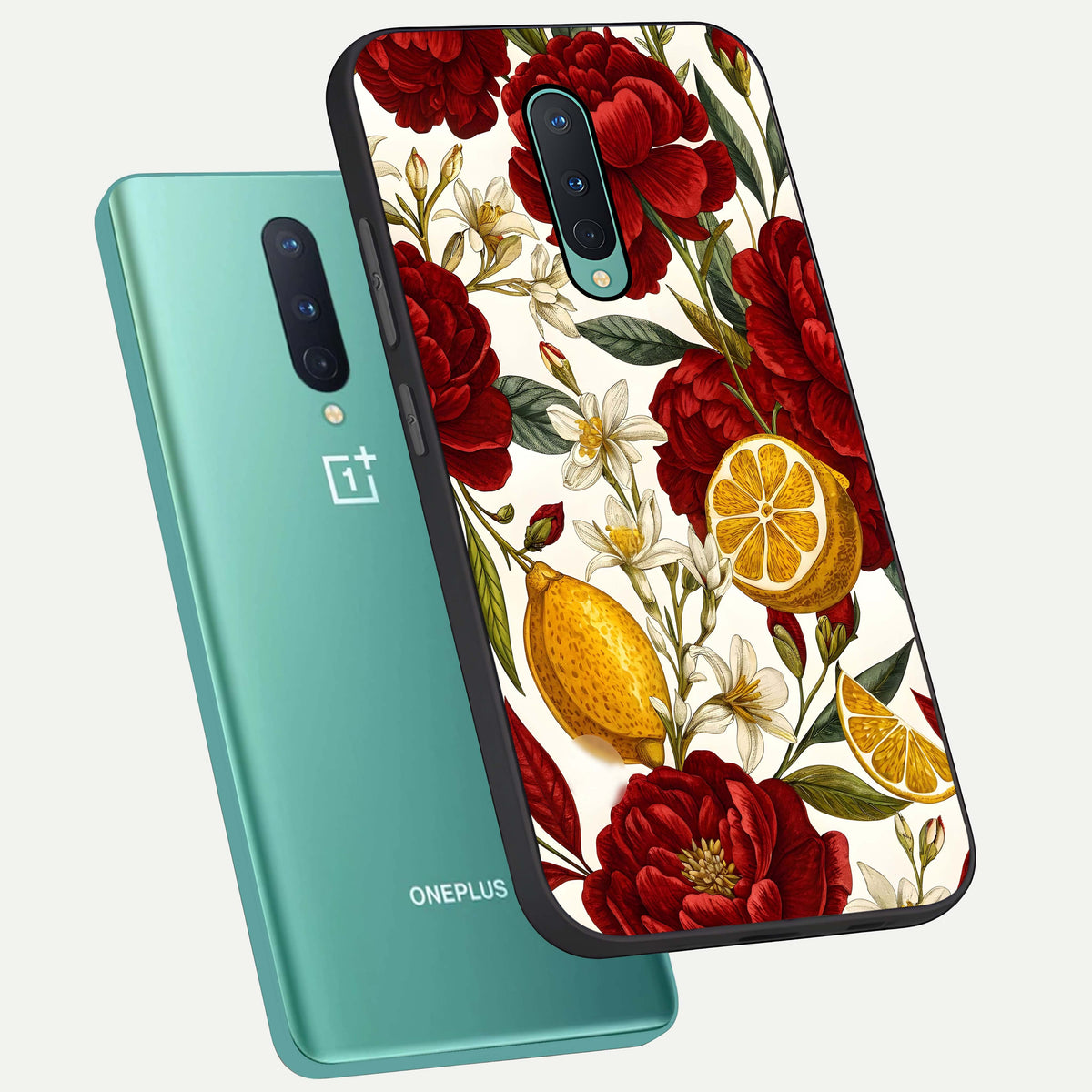  Lemon Rose Charm phone case For OnePlus 8 showing premium glass back cover with detailed artwork