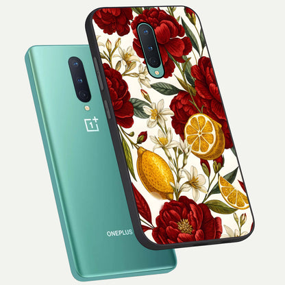  Lemon Rose Charm phone case For OnePlus 8 showing premium glass back cover with detailed artwork