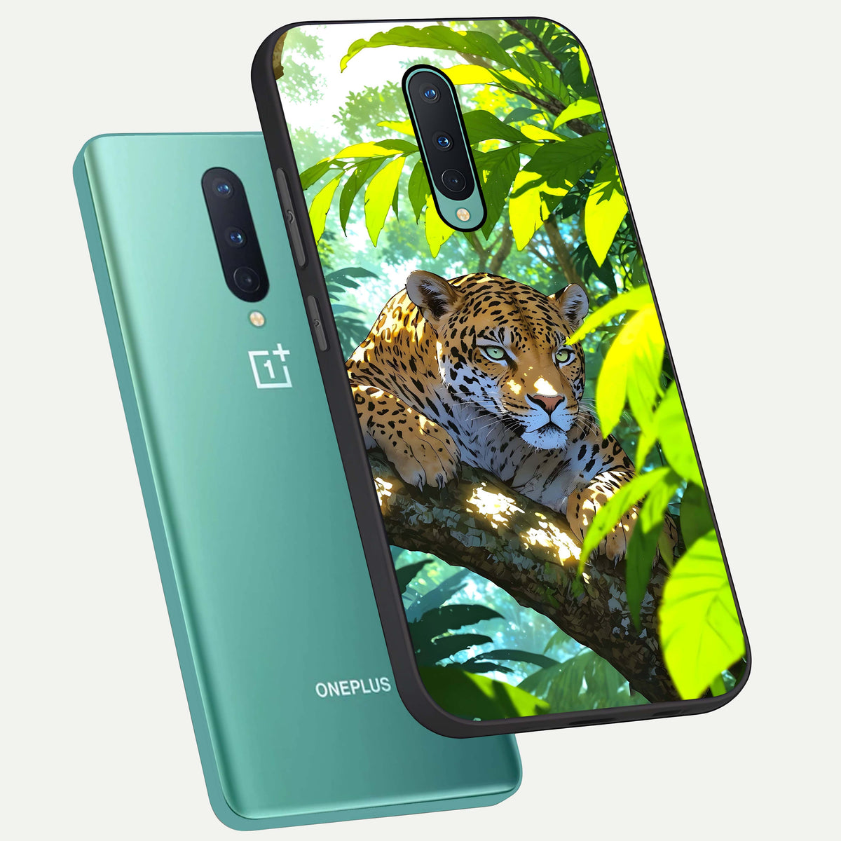  Leopard in Jungle phone case For OnePlus 8 showing premium glass back cover with detailed artwork