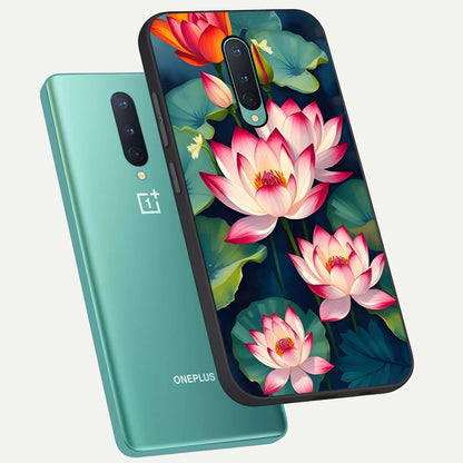  Lotus Dream Serenity phone case For OnePlus 8 showing premium glass back cover with detailed artwork