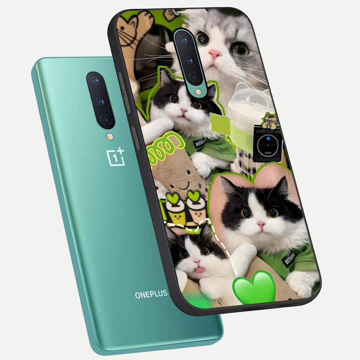  Matcha Cats Mood phone case For OnePlus 8 showing premium glass back cover with detailed artwork