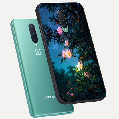  Midnight Bloom Glow phone case For OnePlus 8 showing premium glass back cover with detailed artwork