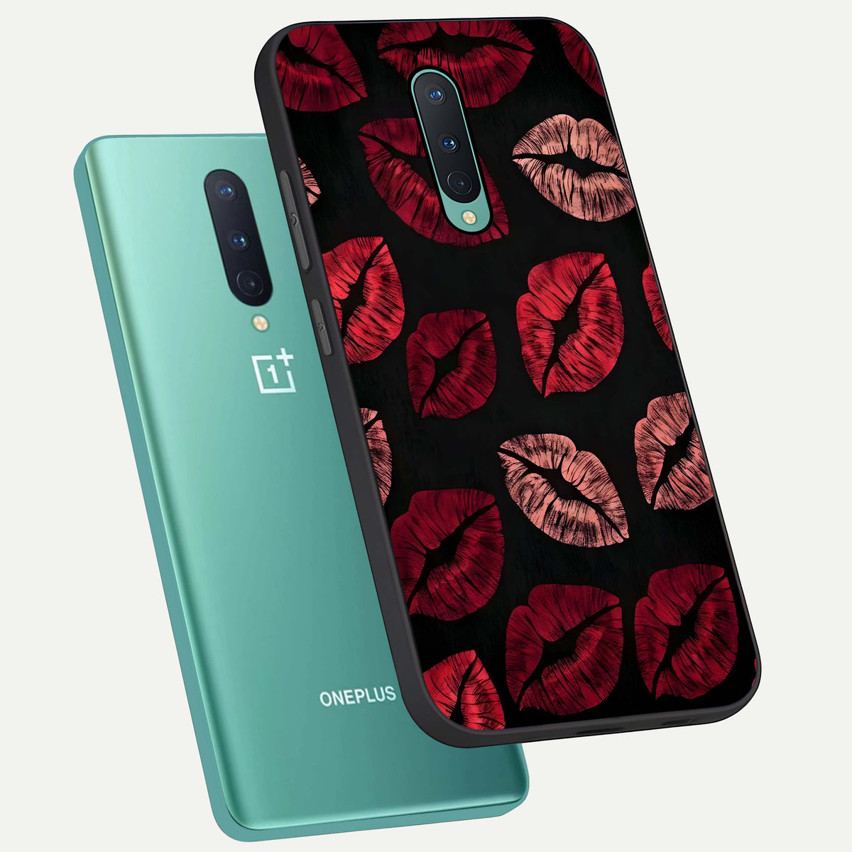  Midnight Kiss Love phone case For OnePlus 8 showing premium glass back cover with detailed artwork