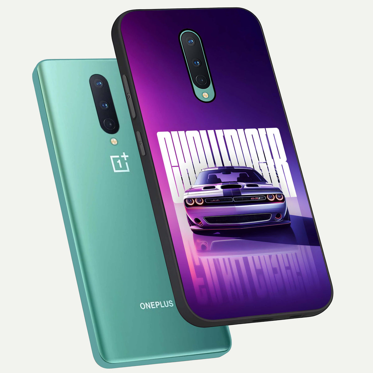  Midnight Muscle Ride phone case For OnePlus 8 showing premium glass back cover with detailed artwork