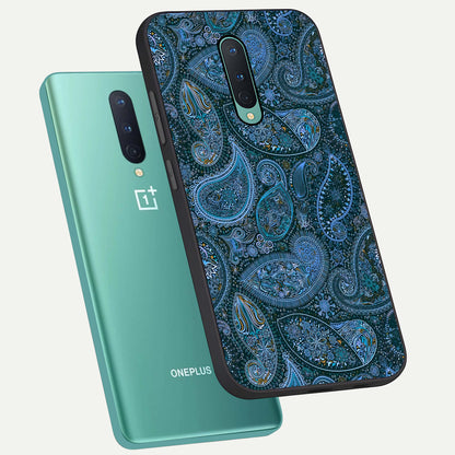  Midnight Paisley Glow phone case For OnePlus 8 showing premium glass back cover with detailed artwork