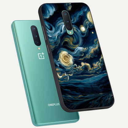  Midnight Sky Whirl phone case For OnePlus 8 showing premium glass back cover with detailed artwork