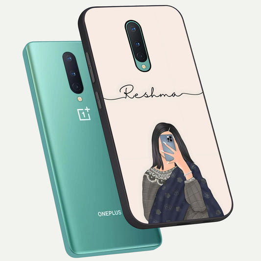  Mirror Mood Muse With Custom Name phone case For OnePlus 8 showing premium glass back cover with detailed artwork