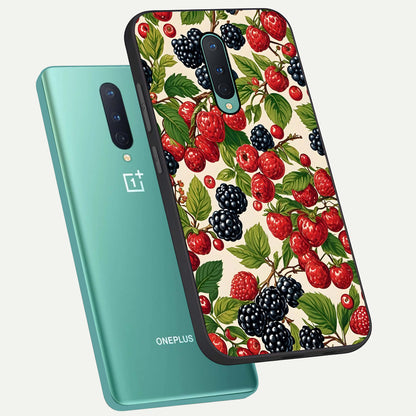  Mixed Berry Collage phone case For OnePlus 8 showing premium glass back cover with detailed artwork