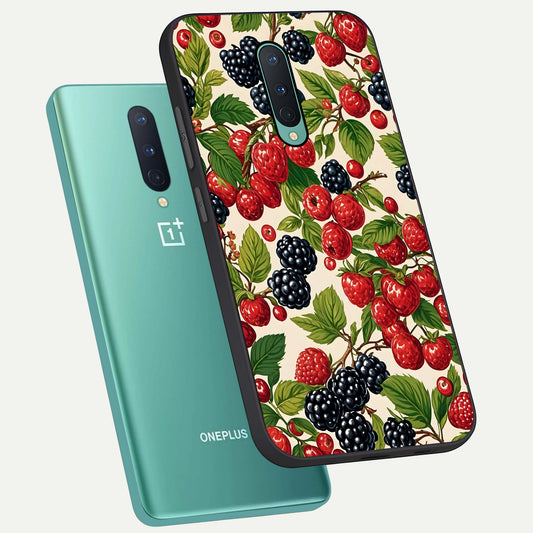 Mixed Berry Collage phone case For OnePlus 8 showing premium glass back cover with detailed artwork