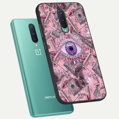  Money Eye Luxe phone case For OnePlus 8 showing premium glass back cover with detailed artwork