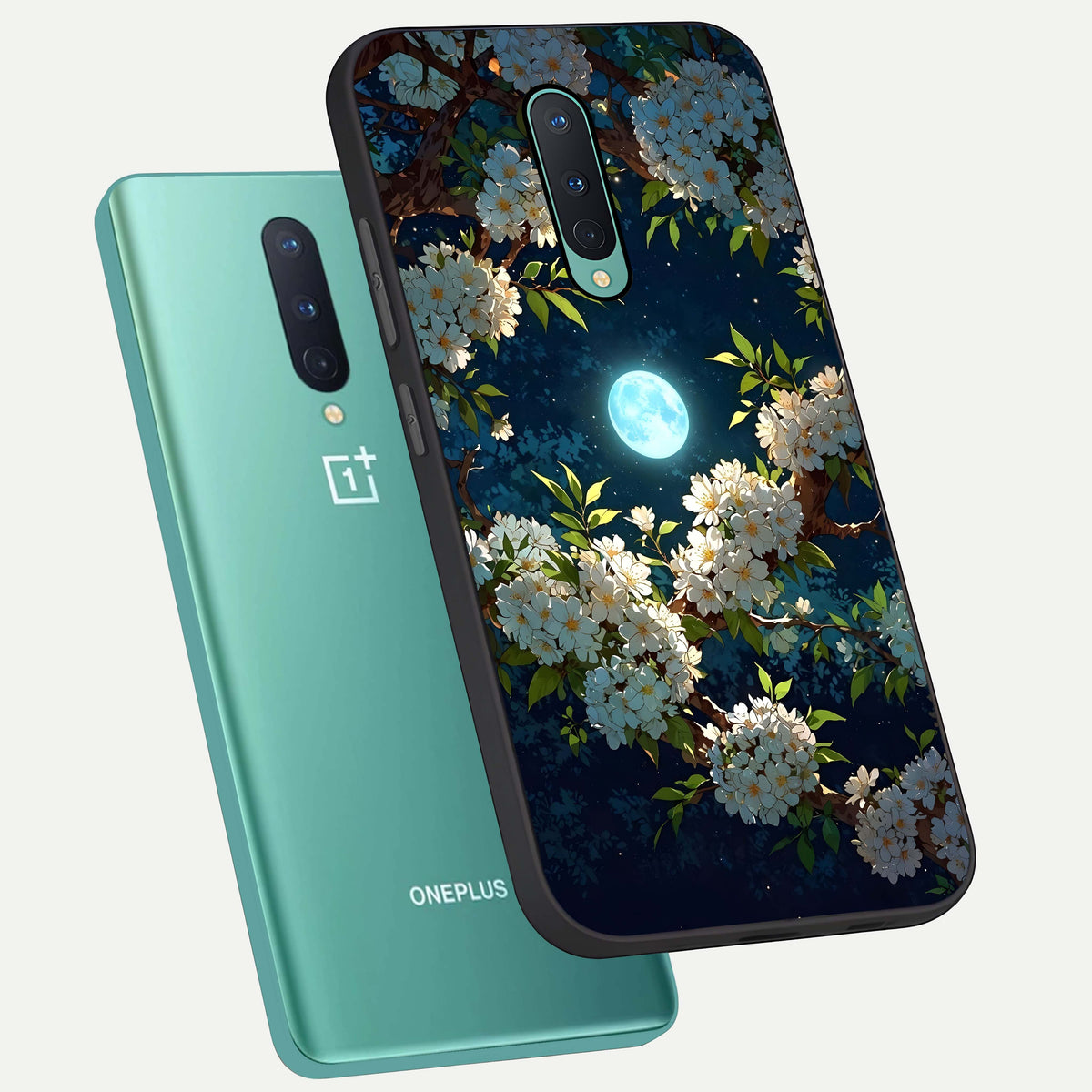  Moonlit Blossom Dream phone case For OnePlus 8 showing premium glass back cover with detailed artwork