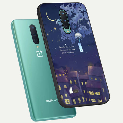  Moonlit Cat Silence phone case For OnePlus 8 showing premium glass back cover with detailed artwork