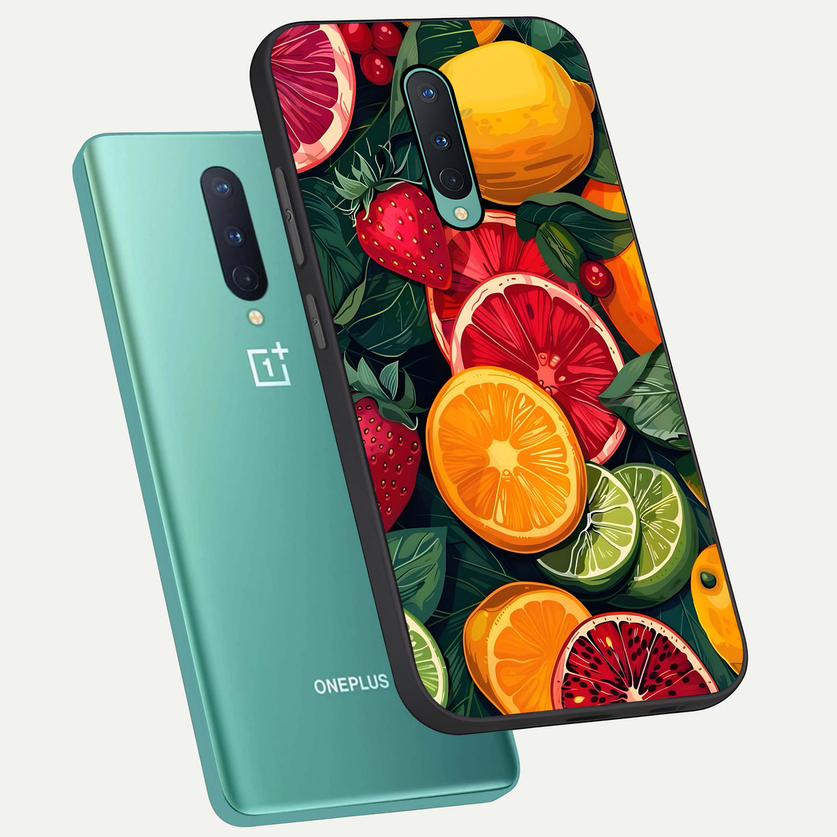  Multiple Fruits phone case For OnePlus 8 showing premium glass back cover with detailed artwork