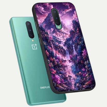  Mystic Cascade Peaks phone case For OnePlus 8 showing premium glass back cover with detailed artwork