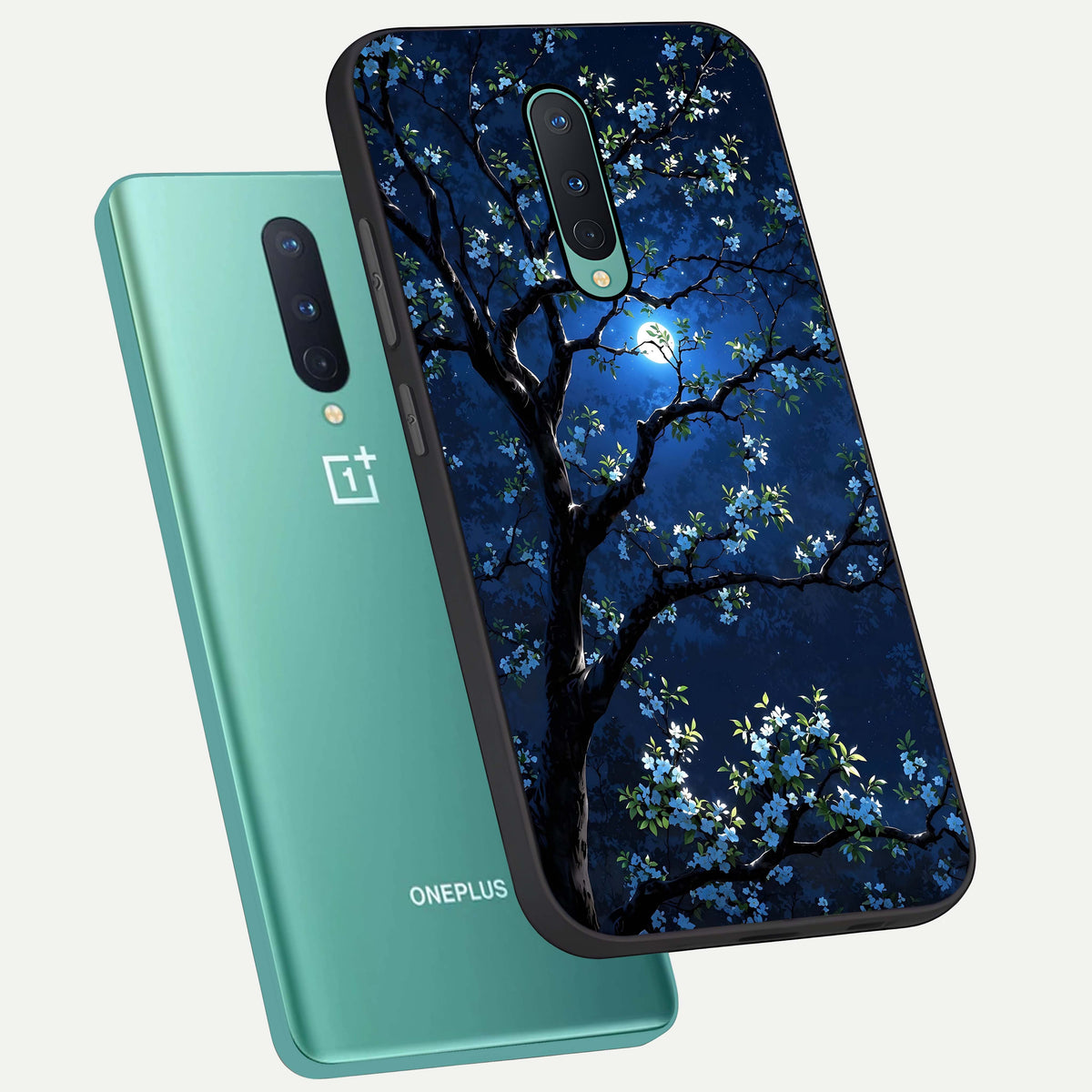  Mystic Floral Night phone case For OnePlus 8 showing premium glass back cover with detailed artwork
