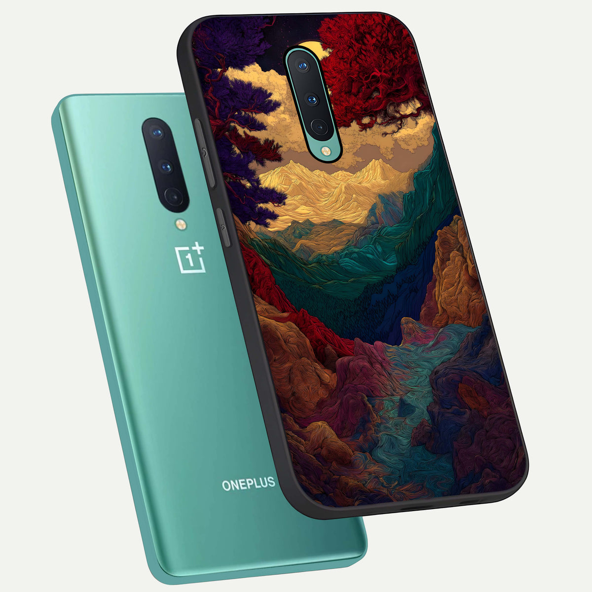  Mystic Valley Light phone case For OnePlus 8 showing premium glass back cover with detailed artwork