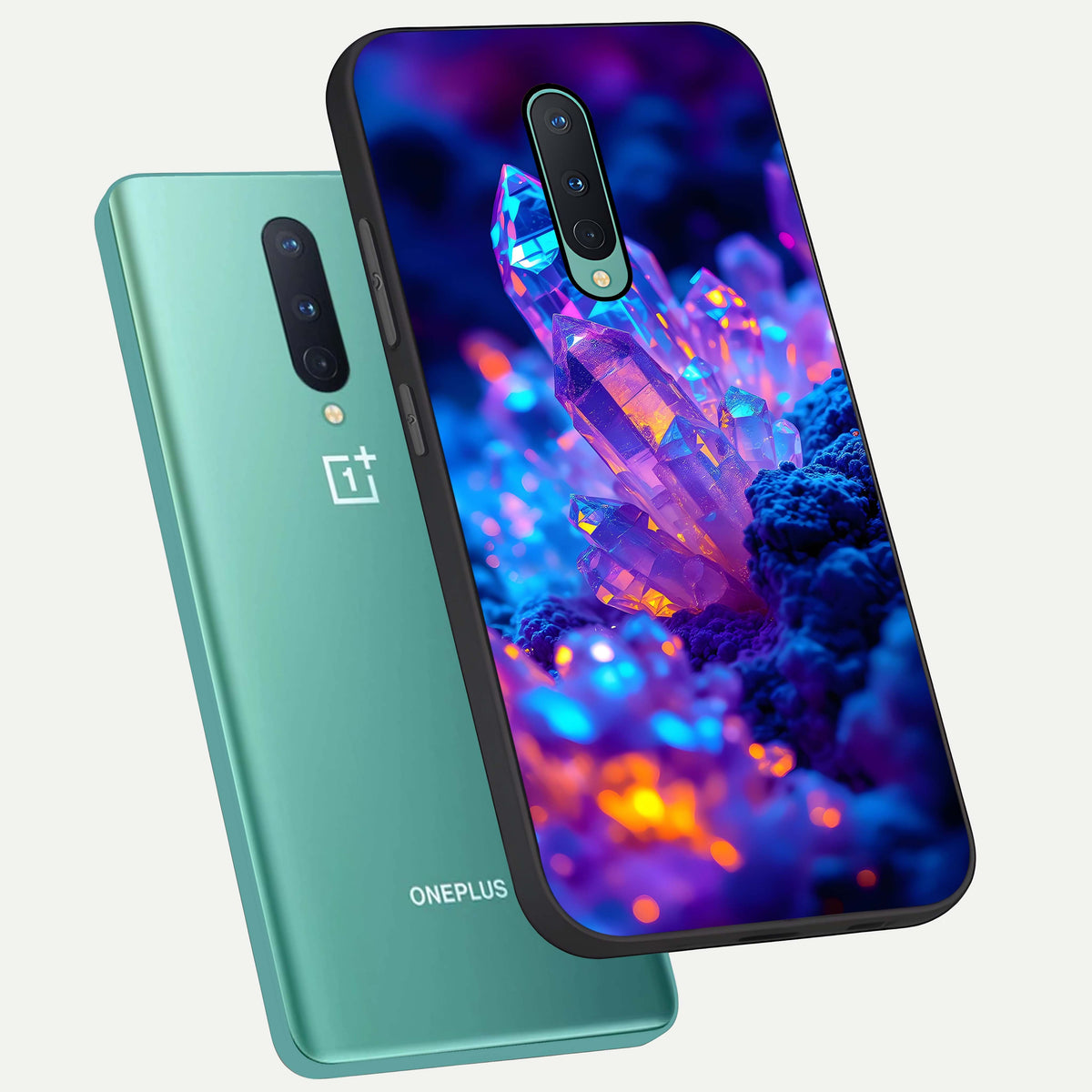  Neon Aura Shards phone case For OnePlus 8 showing premium glass back cover with detailed artwork