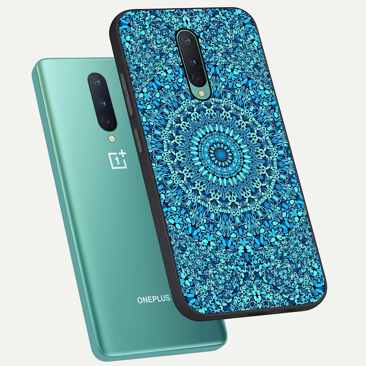  Ocean Bloom Mandala phone case For OnePlus 8 showing premium glass back cover with detailed artwork