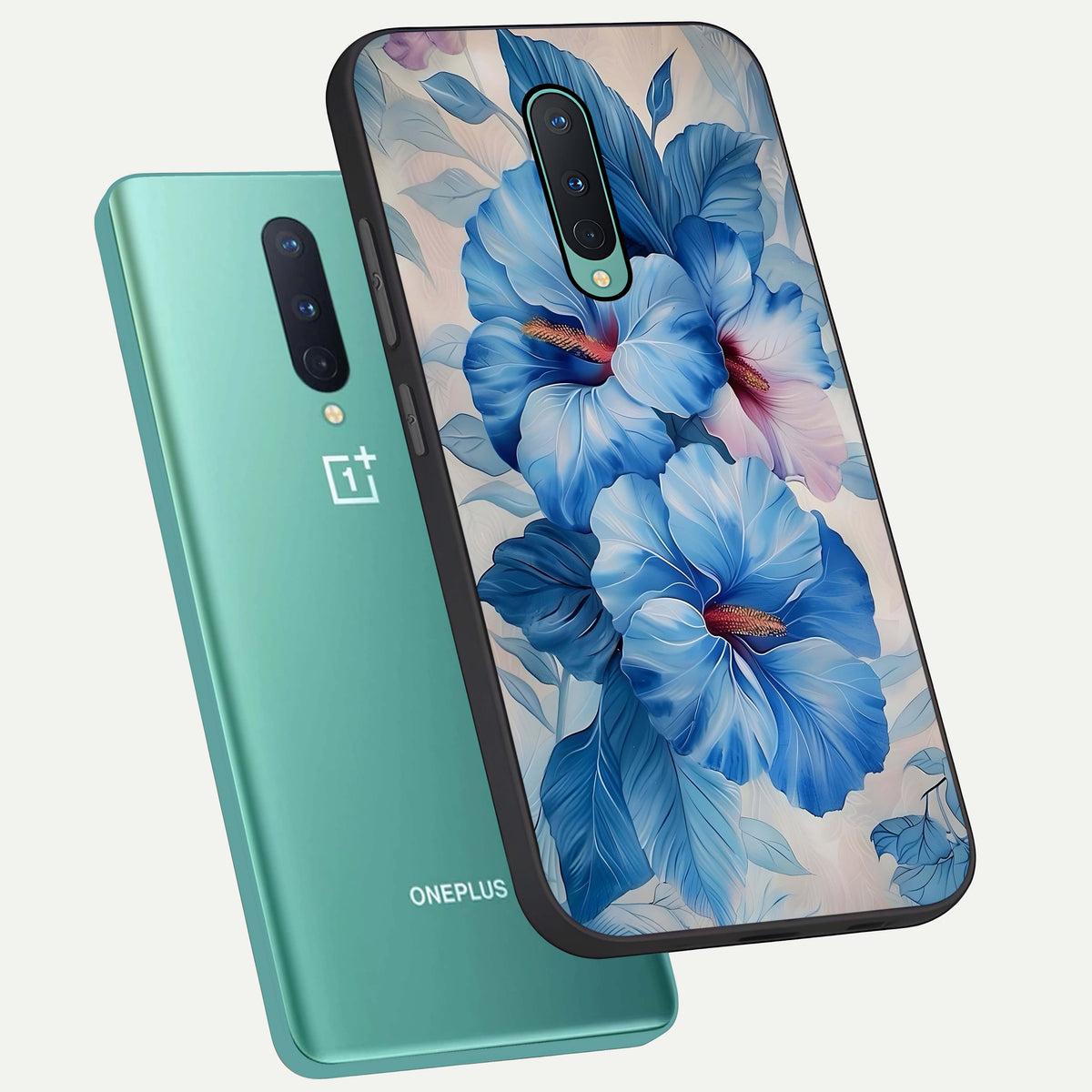  Ocean Hibiscus Grace phone case For OnePlus 8 showing premium glass back cover with detailed artwork