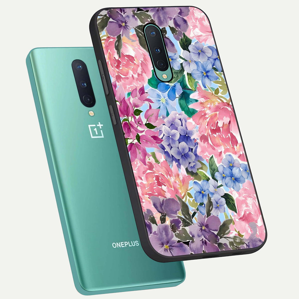  Pastel Floral Mix phone case For OnePlus 8 showing premium glass back cover with detailed artwork