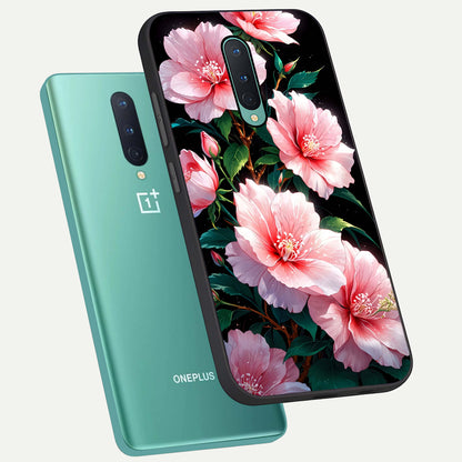  Peach Flower phone case For OnePlus 8 showing premium glass back cover with detailed artwork