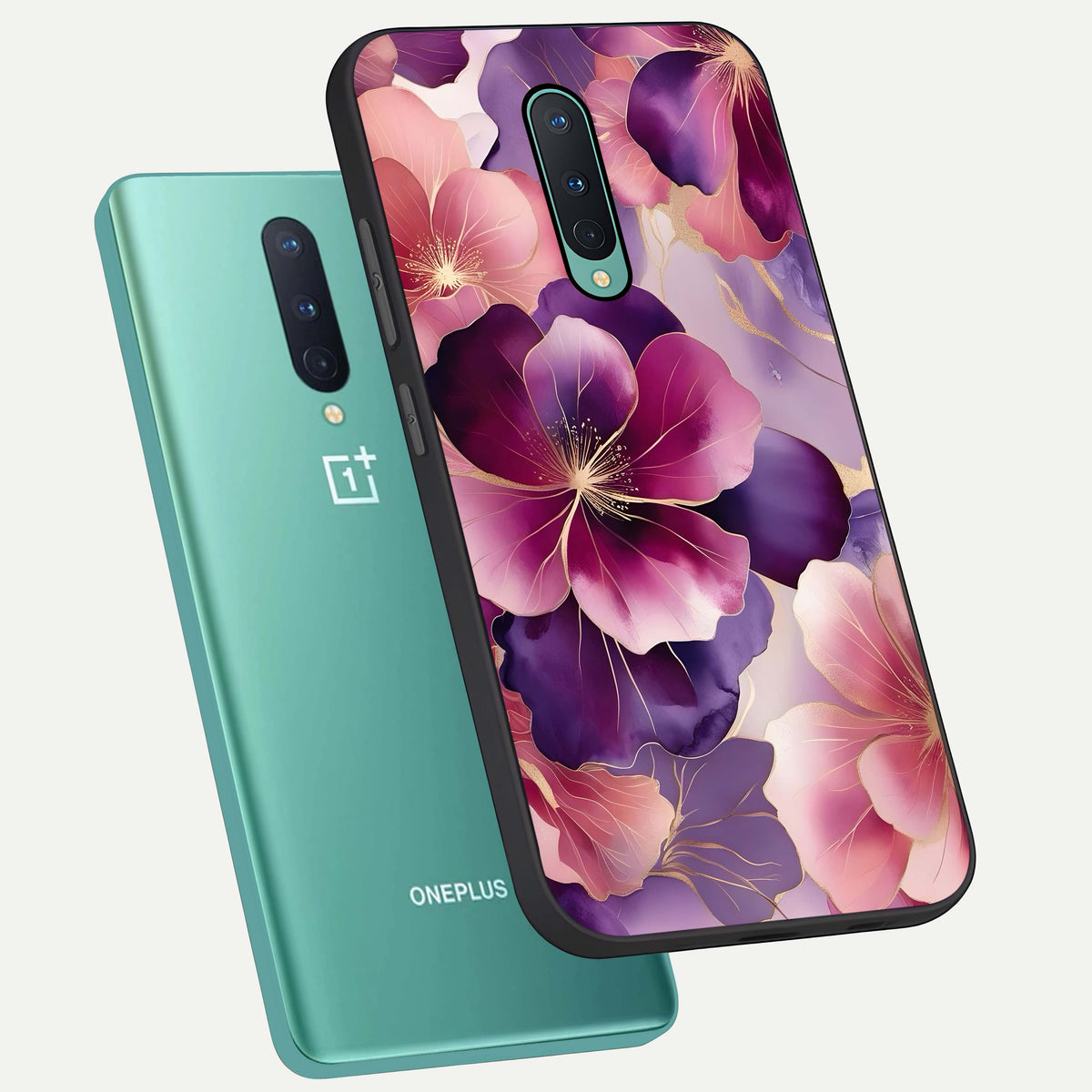  Pink Bouquet Florals phone case For OnePlus 8 showing premium glass back cover with detailed artwork
