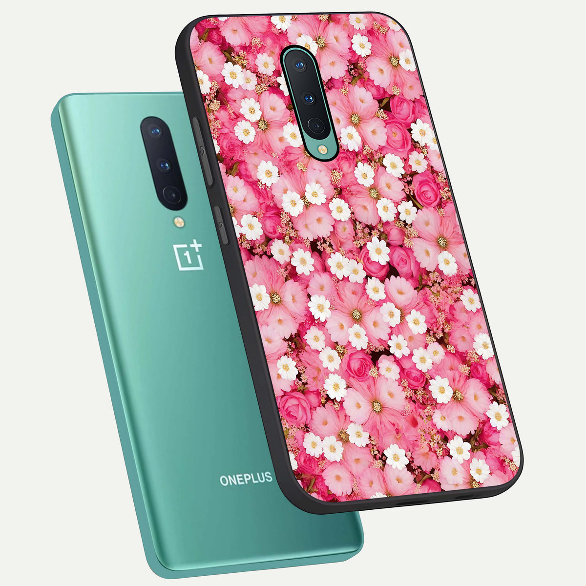  Pink Daisy Bliss phone case For OnePlus 8 showing premium glass back cover with detailed artwork