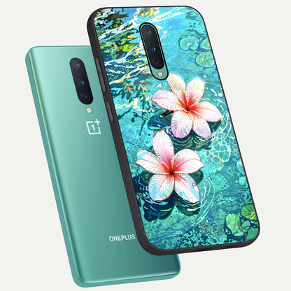  Pink Flowers in Water phone case For OnePlus 8 showing premium glass back cover with detailed artwork