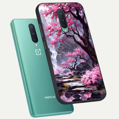  Pink Sunflower Glow phone case For OnePlus 8 showing premium glass back cover with detailed artwork