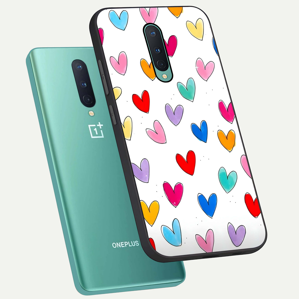  Playful Love Doodles phone case For OnePlus 8 showing premium glass back cover with detailed artwork