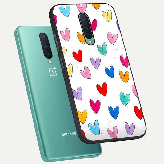  Playful Love Doodles phone case For OnePlus 8 showing premium glass back cover with detailed artwork