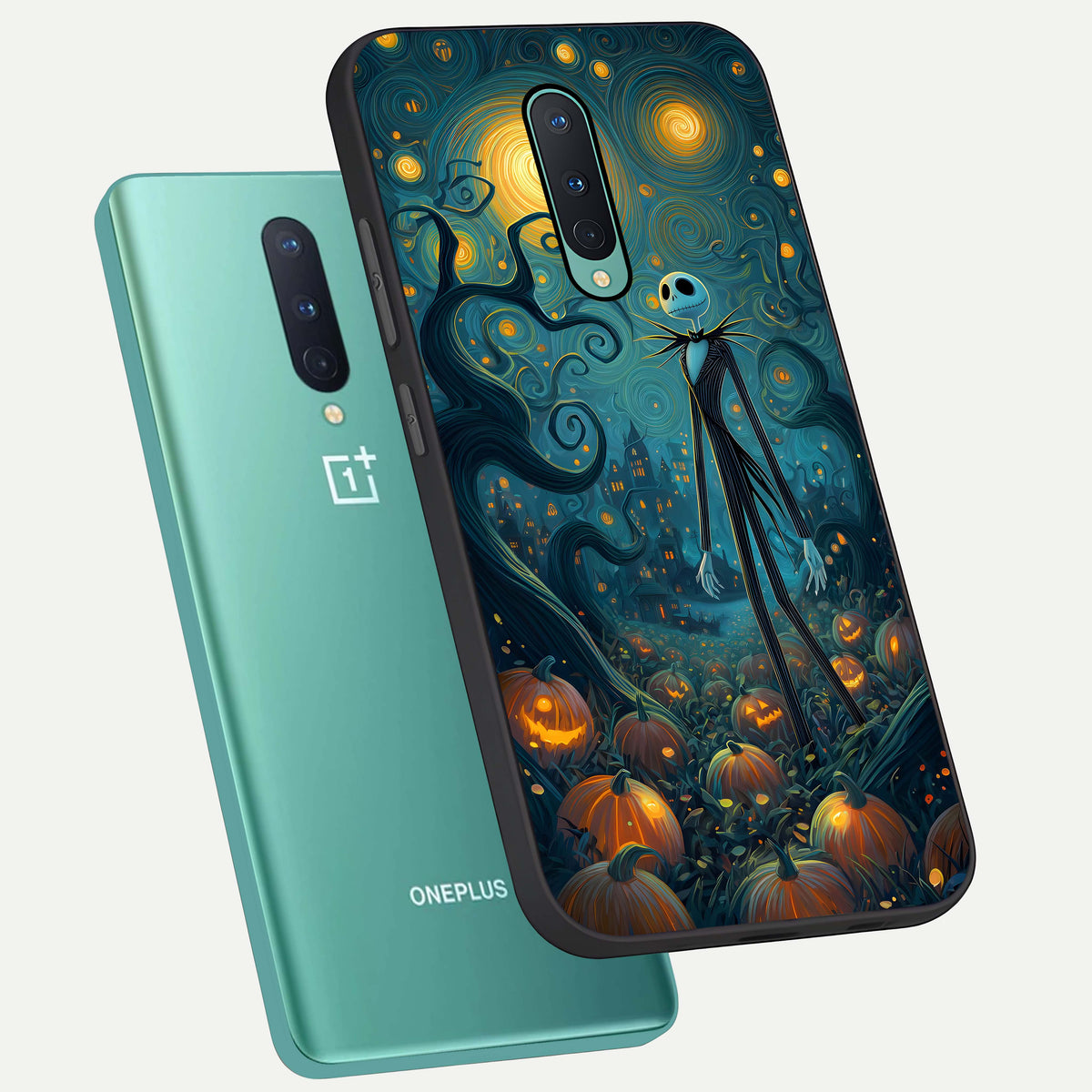  Pumpkin Moonlight Tale phone case For OnePlus 8 showing premium glass back cover with detailed artwork