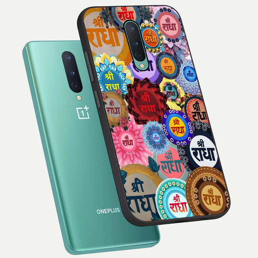  Radha Divine Bloom phone case For OnePlus 8 showing premium glass back cover with detailed artwork