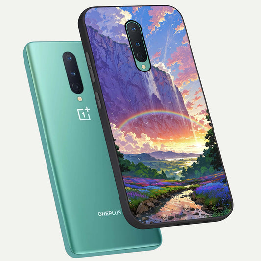  Rainbow Valley Dream phone case For OnePlus 8 showing premium glass back cover with detailed artwork