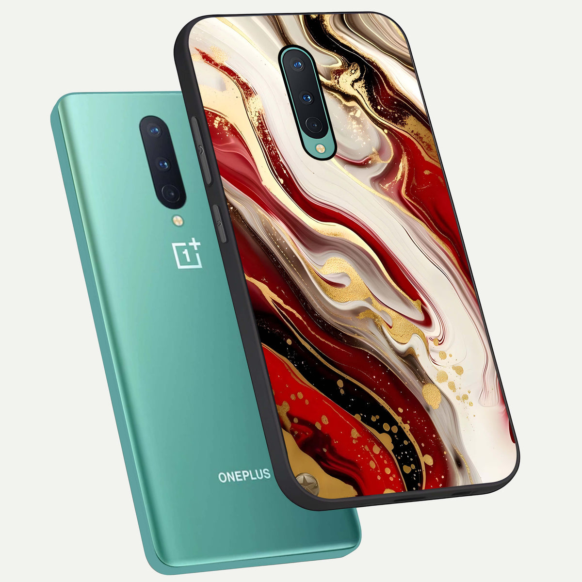  Red And White Marble phone case For OnePlus 8 showing premium glass back cover with detailed artwork
